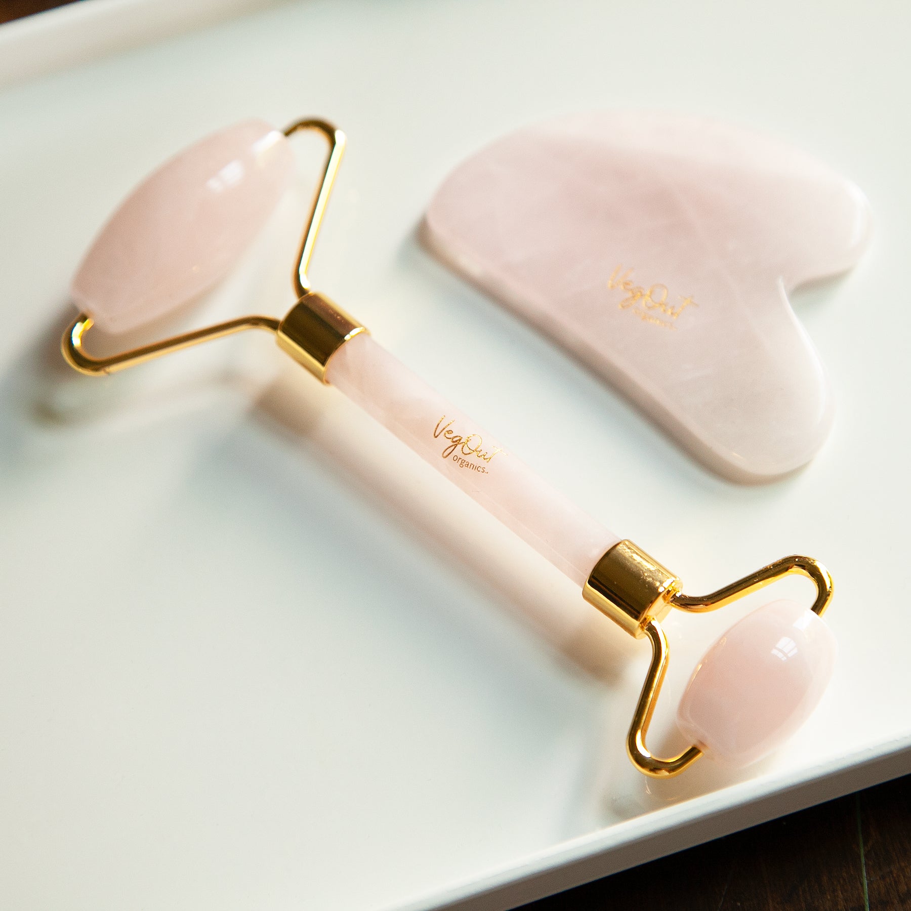 Rose Quartz Gua Sha and Roller Set