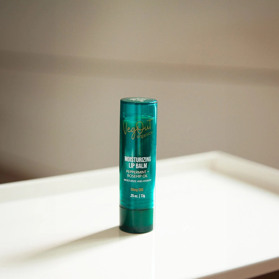 VegOut Organics Moisturizing Lip Balm with peppermint and rosehip oil – hydrates and soothes dry, chapped lips.
